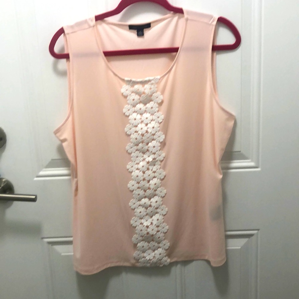 Pink Tank Blouse with Floral Lace Appliqué